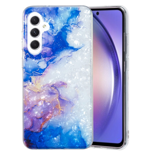 Samsung Galaxy A54 5G IMD Shell Pattern TPU Phone Case - Sky Blue Purple Marble