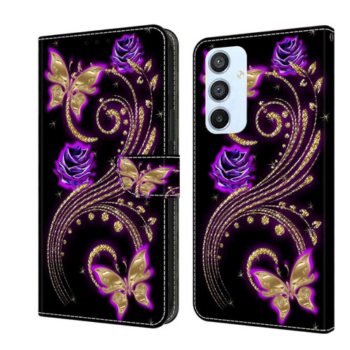 Samsung Galaxy A54 5G Crystal 3D Shockproof Protective Leather Phone Case - Purple Flower Butterfly