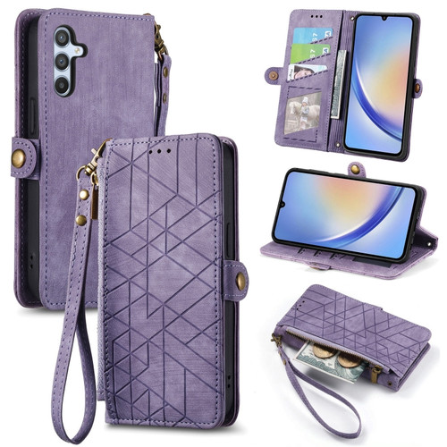 Samsung Galaxy A54 5G Geometric Zipper Wallet Side Buckle Leather Phone Case - Purple