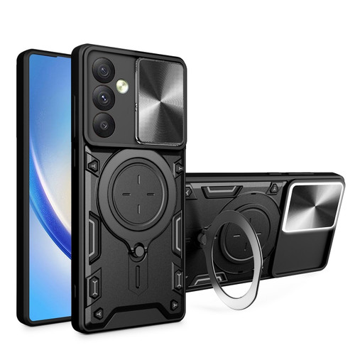 Samsung Galaxy A54 5G CD Texture Sliding Camshield Magnetic Holder Phone Case - Black