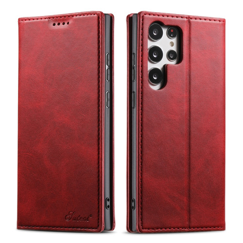 Samsung Galaxy S23 Ultra 5G Suteni Calf Texture Horizontal Flip Leather Phone Case - Red