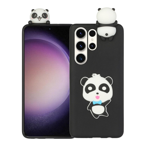 Samsung Galaxy S23 Ultra 5G 3D Lying Cartoon TPU Shockproof Phone Case - Panda with Blue Bow