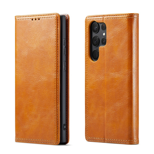 Samsung Galaxy S23 Ultra 5G FIERRE SHANN Vintage Bark Texture Wallet Leather Phone Case - Khaki