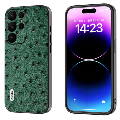 Samsung Galaxy S23 Ultra 5G ABEEL Genuine Leather Ostrich Texture Phone Case - Green