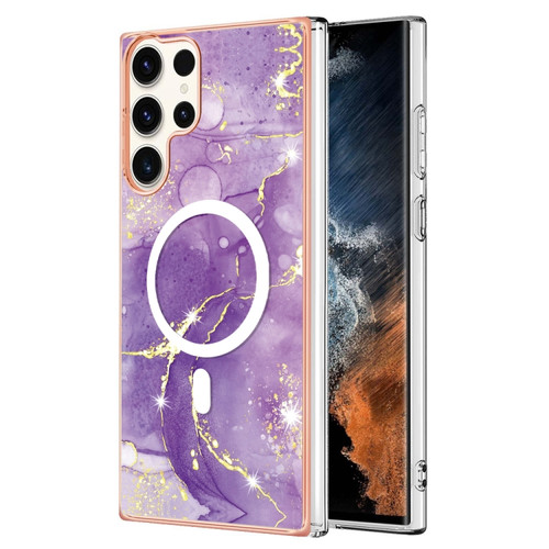 Samsung Galaxy S23 Ultra 5G Marble Pattern Dual-side IMD Magsafe TPU Phone Case - Purple 002