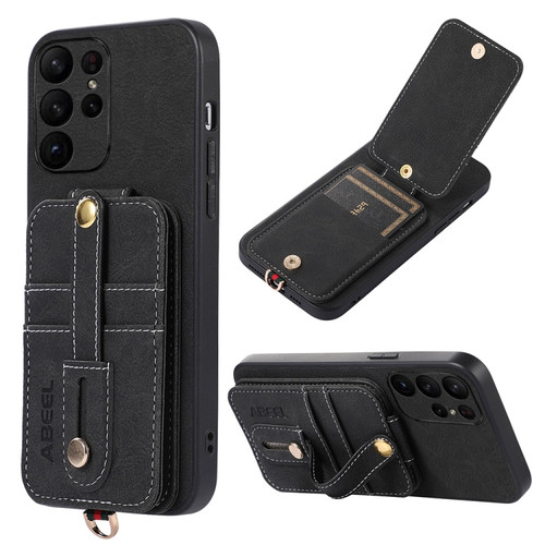 Samsung Galaxy S23 Ultra 5G ABEEL Litchi Texture Card Bag PU Phone Case - Black