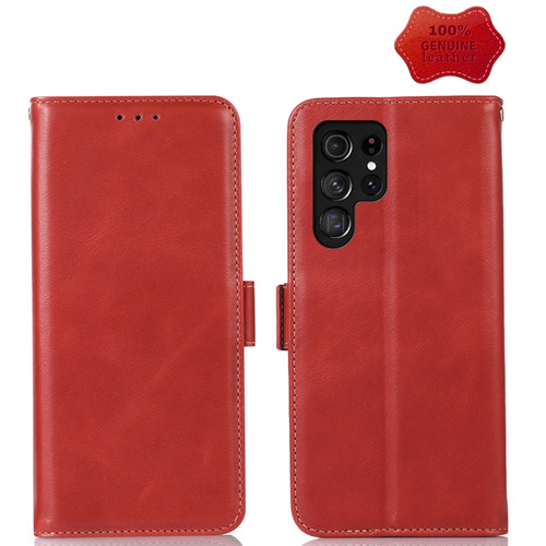 Samsung Galaxy S23 Ultra 5G Crazy Horse Top Layer Cowhide Leather Phone Case - Red