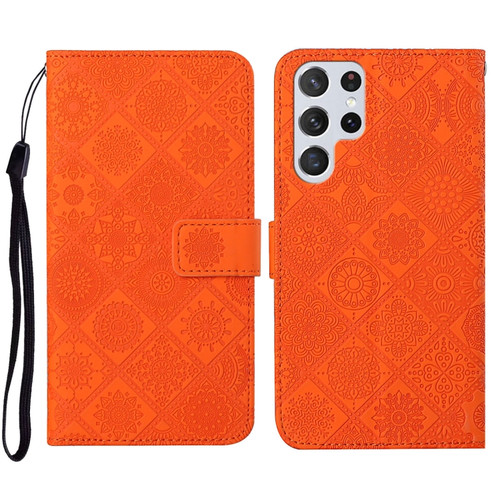 Samsung Galaxy S23 Ultra 5G Ethnic Style Embossed Pattern Leather Phone Case - Orange