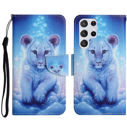 Samsung Galaxy S23 Ultra 5G Colored Drawing Pattern Leather Phone Case - Little Leopard