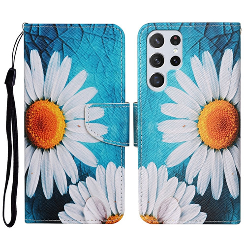Samsung Galaxy S23 Ultra 5G Colored Drawing Pattern Leather Phone Case - Chrysanthemum