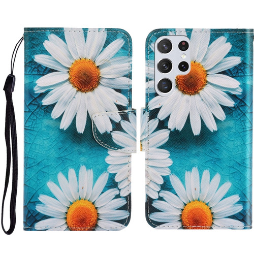 Samsung Galaxy S23 Ultra 5G Colored Drawing Pattern Leather Phone Case - Daisy
