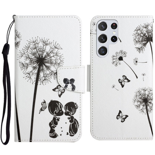 Samsung Galaxy S23 Ultra 5G Colored Drawing Pattern Leather Phone Case - Dandelion