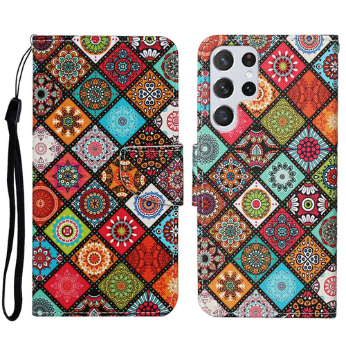 Samsung Galaxy S23 Ultra 5G Colored Drawing Pattern Leather Phone Case - Ethnic Style