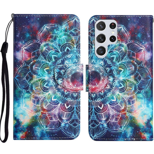 Samsung Galaxy S23 Ultra 5G Colored Drawing Pattern Leather Phone Case - Star Mandala