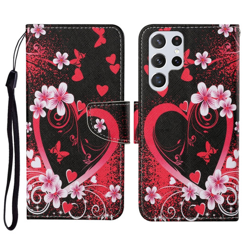 Samsung Galaxy S23 Ultra 5G Colored Drawing Pattern Leather Phone Case - Red Heart