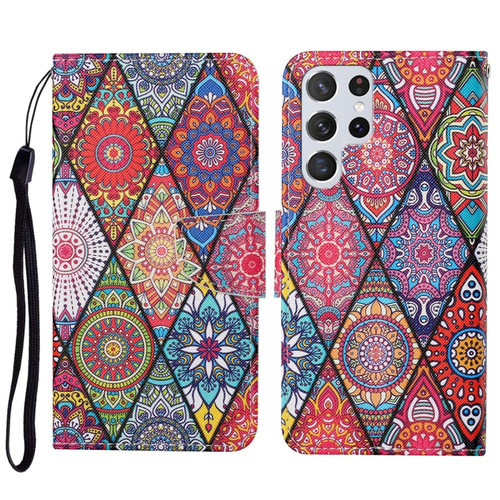 Samsung Galaxy S23 Ultra 5G Colored Drawing Pattern Leather Phone Case - Diamond Totem