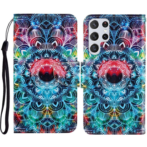 Samsung Galaxy S23 Ultra 5G Colored Drawing Pattern Leather Phone Case - Mandala