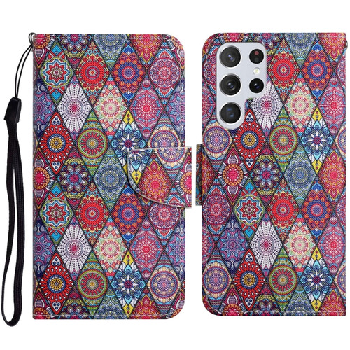 Samsung Galaxy S23 Ultra 5G Colored Drawing Pattern Leather Phone Case - Diamond Kaleidoscope