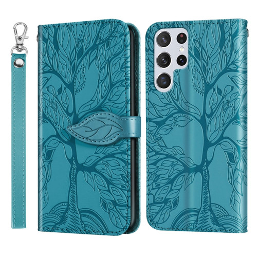 Samsung Galaxy S23 Ultra 5G Life Tree Embossing Pattern Leather Phone Case - Blue