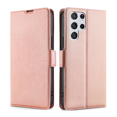 Samsung Galaxy S23 Ultra Ultra-thin Voltage Side Buckle Horizontal Flip Leather Phone Case - Rose Gold