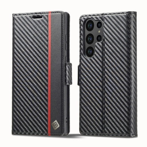 Samsung Galaxy S23 Ultra 5G LC.IMEEKE Carbon Fiber PU + TPU Horizontal Flip Leather Phone Case - Vertical Black