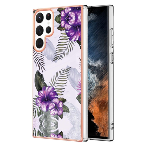 Samsung Galaxy S23 Ultra 5G Electroplating IMD TPU Phone Case - Purple Flower