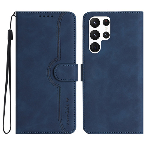 Samsung Galaxy S23 Ultra 5G Heart Pattern Skin Feel Leather Phone Case - Royal Blue