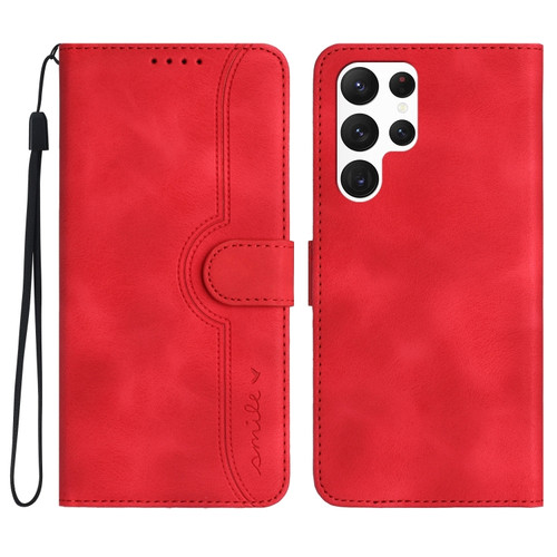 Samsung Galaxy S23 Ultra 5G Heart Pattern Skin Feel Leather Phone Case - Red