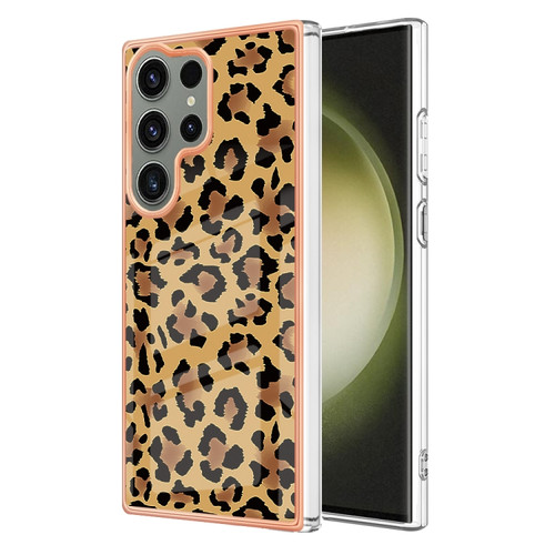 Samsung Galaxy S23 Ultra 5G Electroplating Marble Dual-side IMD Phone Case - Leopard Print