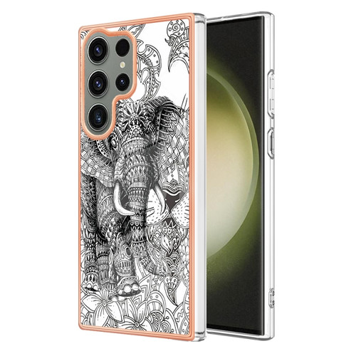 Samsung Galaxy S23 Ultra 5G Electroplating Marble Dual-side IMD Phone Case - Totem Elephant