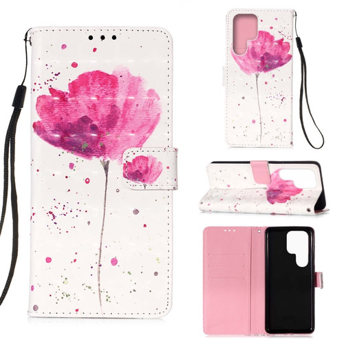 Samsung Galaxy S23 Ultra 5G 3D Painting Horizontal Flip Leather Phone Case - Flower