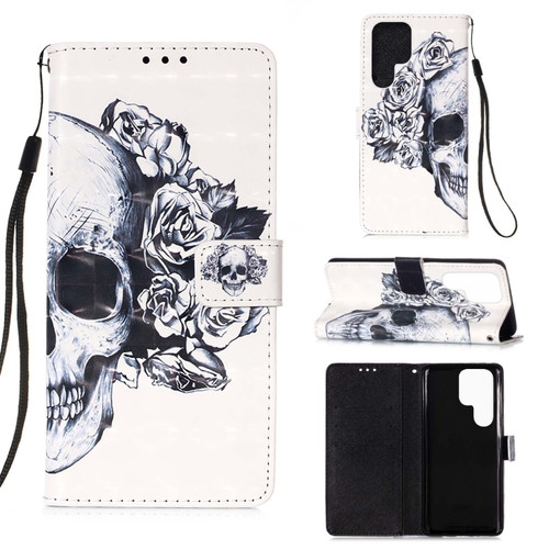 Samsung Galaxy S23 Ultra 5G 3D Painting Horizontal Flip Leather Phone Case - Skull