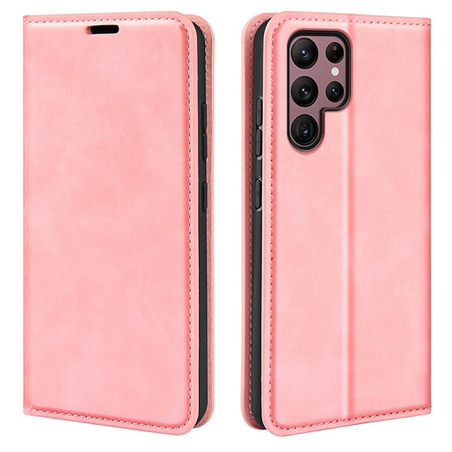 Samsung Galaxy S23 Ultra 5G Retro-skin Magnetic Suction Leather Phone Case - Pink