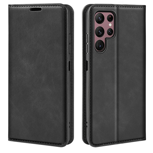 Samsung Galaxy S23 Ultra 5G Retro-skin Magnetic Suction Leather Phone Case - Black