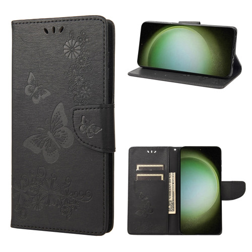 Samsung Galaxy S23 Ultra 5G Butterfly Embossed Horizontal Flip Leather Phone Case - Black