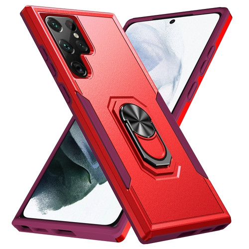 Samsung Galaxy S23 Ultra 5G Pioneer Armor PC + TPU Holder Phone Case - Red