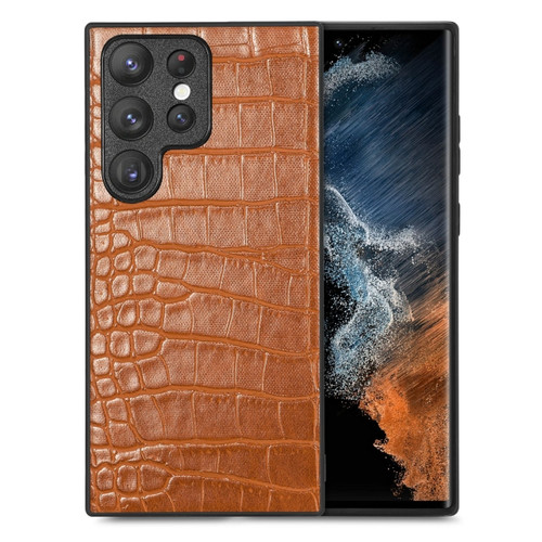 Samsung Galaxy S23 Ultra 5G Crocodile Grain Leather Back Cover Phone Case - Brown