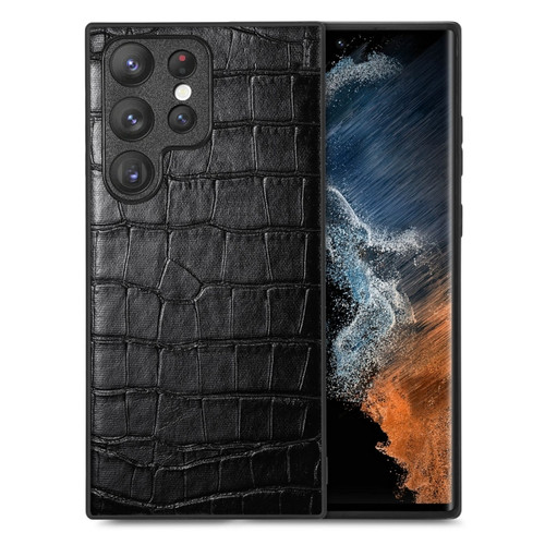 Samsung Galaxy S23 Ultra 5G Crocodile Grain Leather Back Cover Phone Case - Black