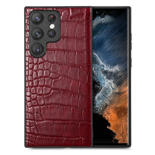 Samsung Galaxy S23 Ultra 5G Crocodile Grain Leather Back Cover Phone Case - Red