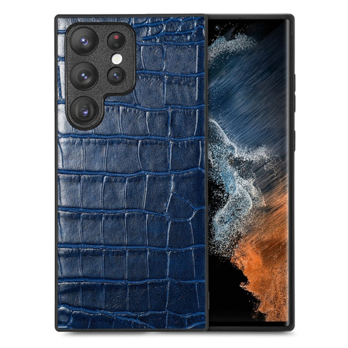 Samsung Galaxy S23 Ultra 5G Crocodile Grain Leather Back Cover Phone Case - Blue