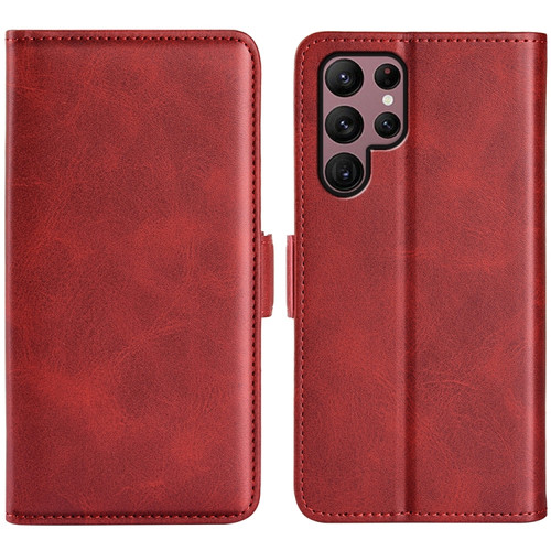 Samsung Galaxy S23 Ultra 5G Dual-side Magnetic Buckle Leather Phone Case - Red