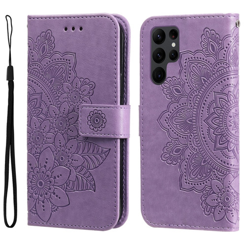 Samsung Galaxy S23 Ultra 5G 7-petal Flowers Embossing Leather Phone Case - Purple