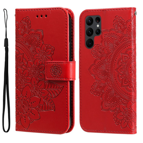 Samsung Galaxy S23 Ultra 5G 7-petal Flowers Embossing Leather Phone Case - Red