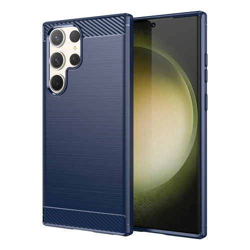 Samsung Galaxy S23 Ultra 5G Brushed Texture Carbon Fiber TPU Phone Case - Blue