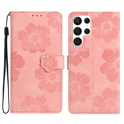 Samsung Galaxy S23 Ultra 5G Flower Embossing Pattern Leather Phone Case - Pink