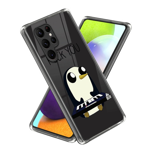 Samsung Galaxy S23 Ultra 5G Colored Drawing Clear TPU Phone Protective Case - Penguin