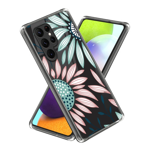 Samsung Galaxy S23 Ultra 5G Colored Drawing Clear TPU Phone Protective Case - Pink Green Flower