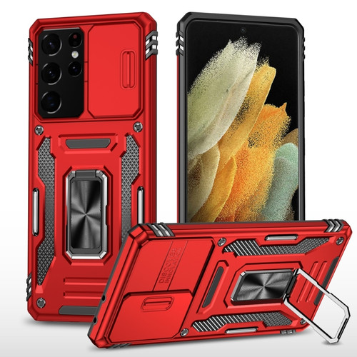 Samsung Galaxy S23 Ultra 5G Armor PC + TPU Camera Shield Phone Case - Red