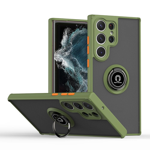 Samsung Galaxy S23 Ultra 5G Q Shadow I Ring Holder PC and TPU Hybrid Phone Case  - Army Green