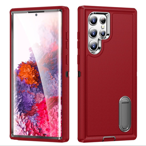 Samsung Galaxy S23 ultra 5G 3 in 1 Rugged Holder Phone Case - Red+Black